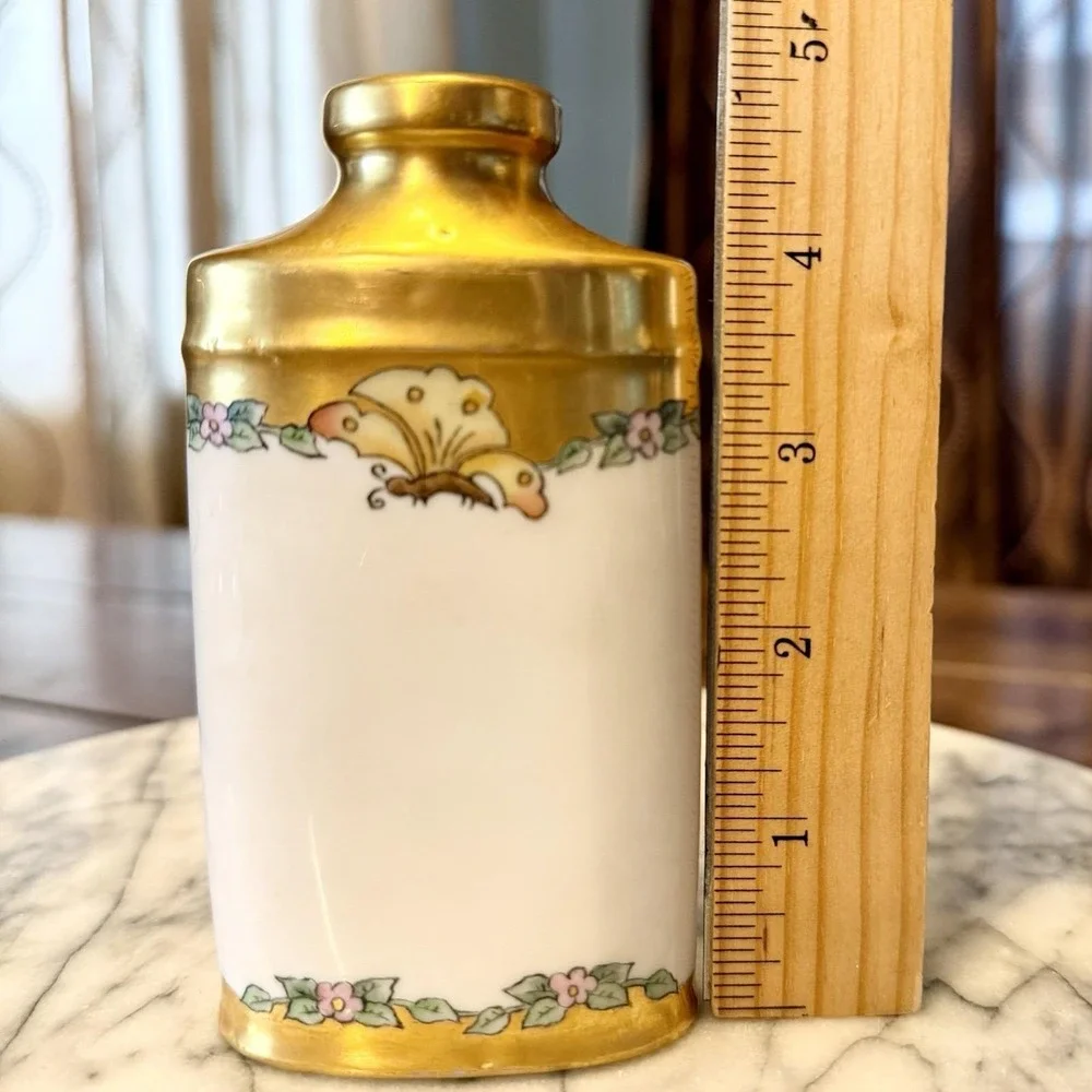 9pc VTG Antique Limoges France‎ Hand-Painted Gold Butterfly Vanity Set Dresser